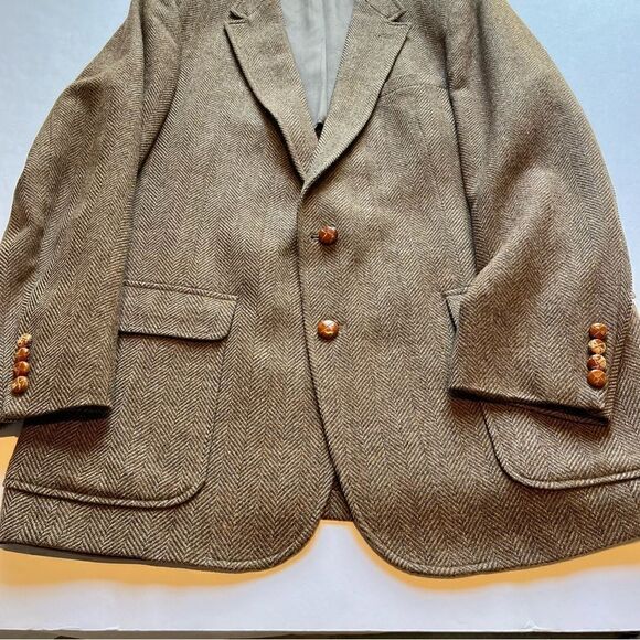 Imperial by Haggar  Men's Wool Sport Coat Brown Herringbone Size 44L - Picture 7 of 10